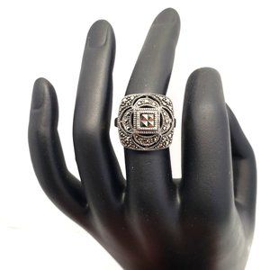 Vintage Sterling Silver 925 Antique-Look Ladies Square Rhinestone Ring sz 6 EUC